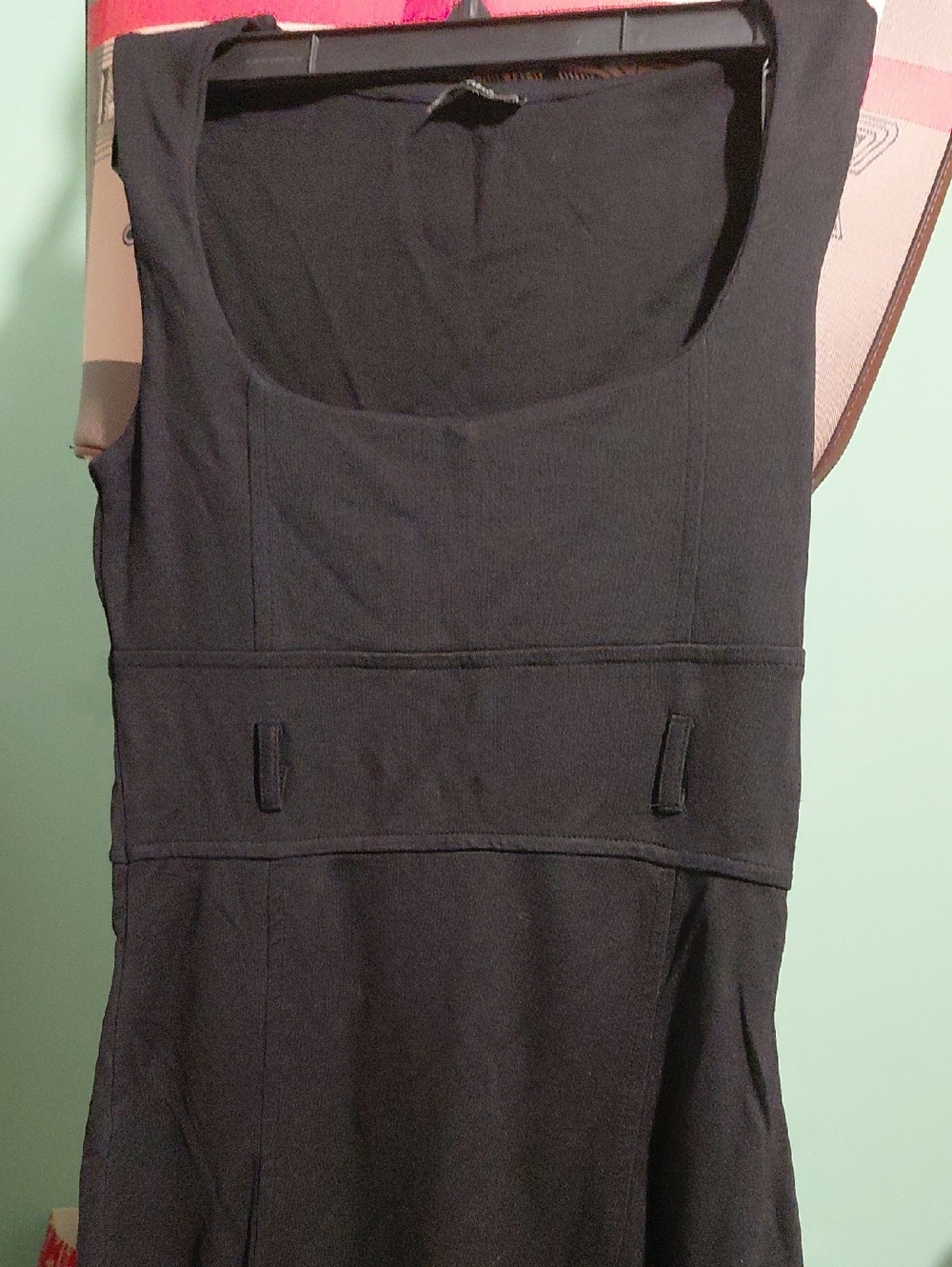 Women's Black Scoop Neck Mini Dress with Waist Detailing